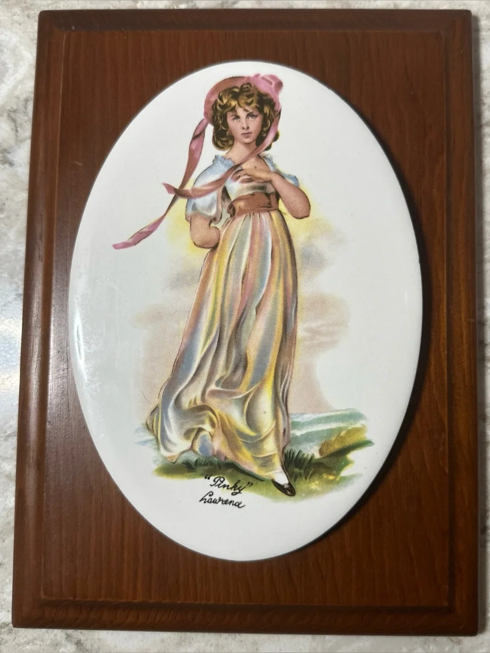 Set of Two Vintage Style Oval Plaque Wall Art - “Pinky” & “Blue Boy”